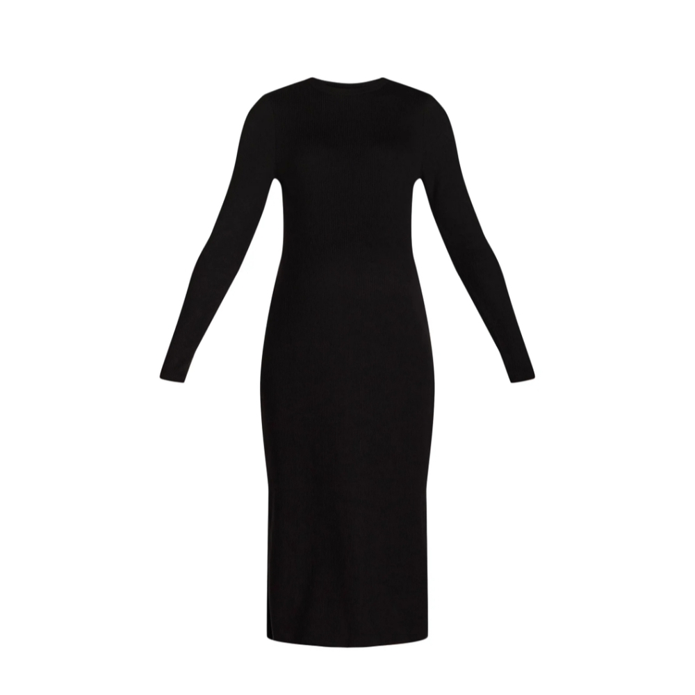 Time and Tru Women's Size M (8-10) Maternity Ribbed Dress Black Soot Long Sleeve